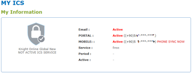 MY ICS ekranında farklı PORTAL ve MOBILE numaraları ile PHONE SYNC NOW bağlantısı