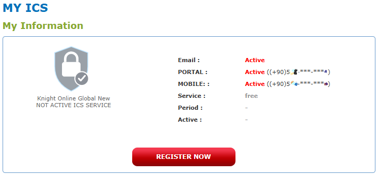 MY ICS ekranında kırmızı REGISTER NOW düğmesi
